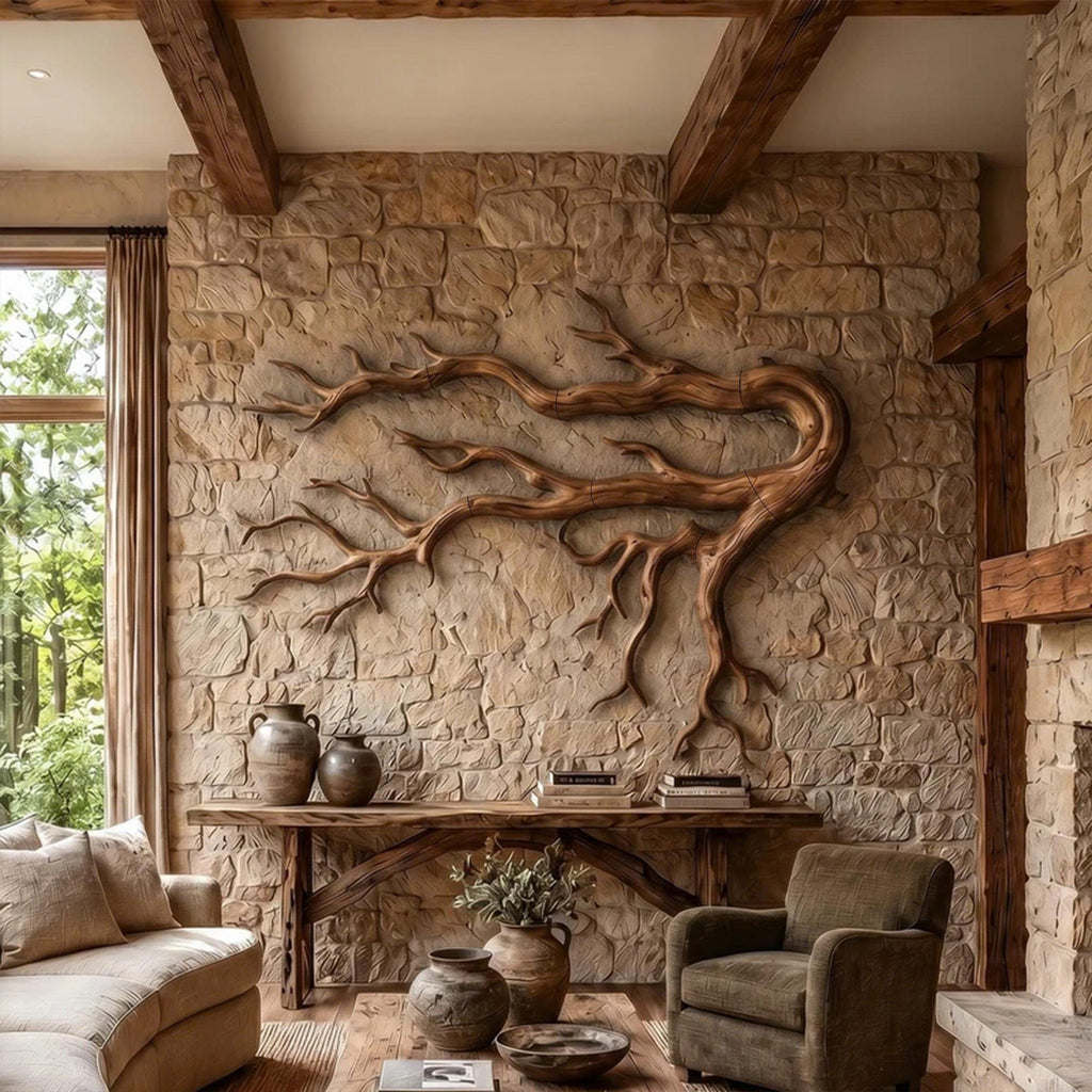Driftwood Root Sculptural Solid Wood Wall Art Rustic Nature Inspired Decor