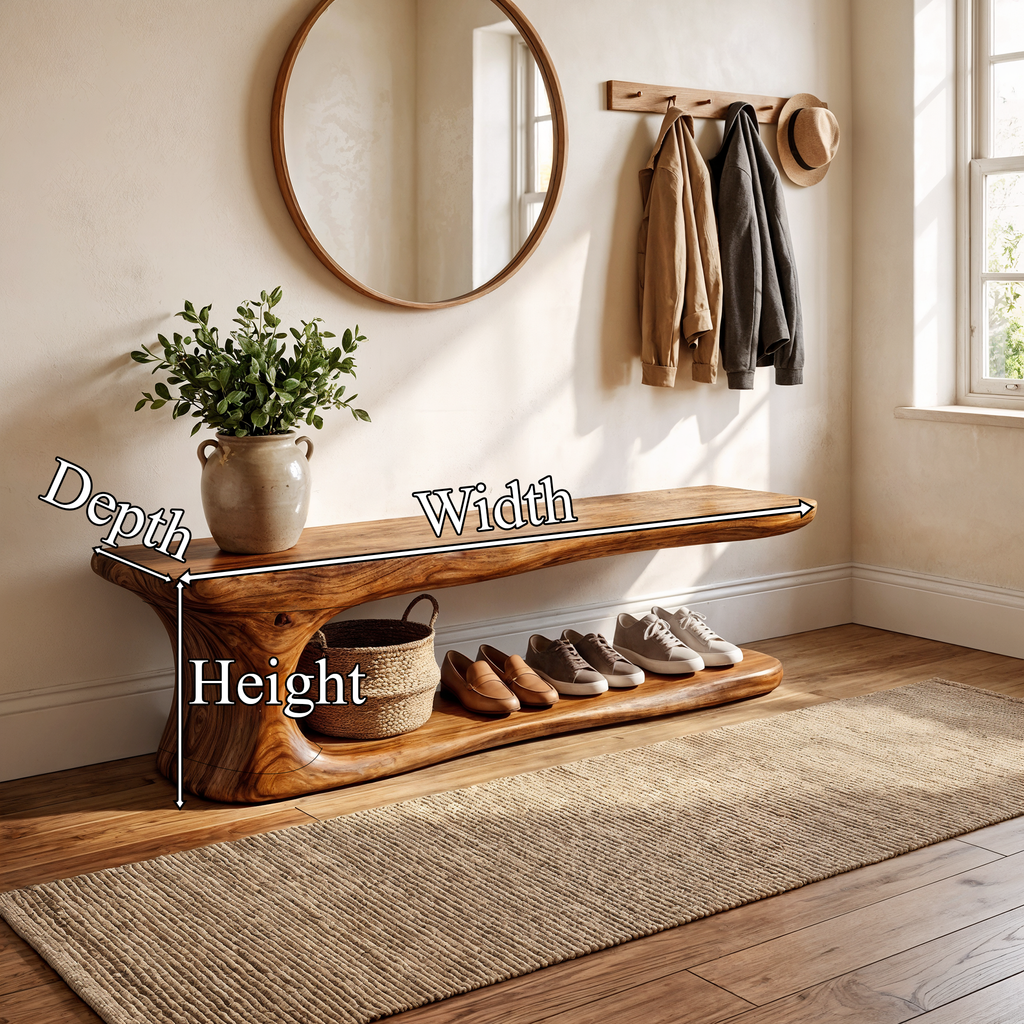 Rustic Natural Edge Wooden Shoe Bench Entry Hall