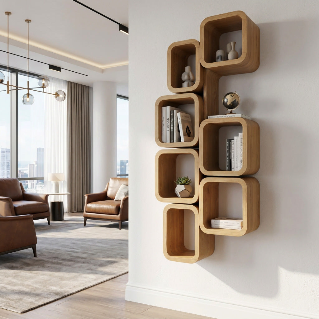 Modern Wall Mounted Bookshelf With Square Design For Living Room