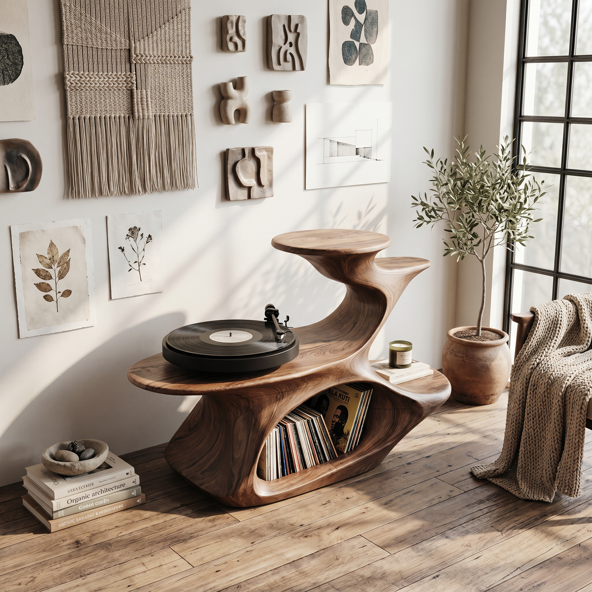Handcrafted Live Edge Record Stand Unique Living Room