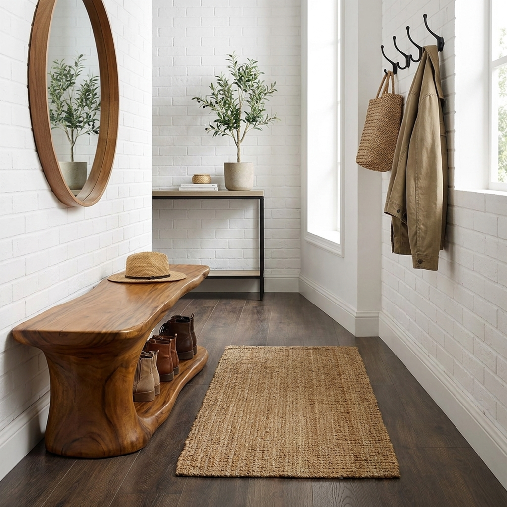 Rustic Natural Edge Wooden Shoe Bench Entry Hall