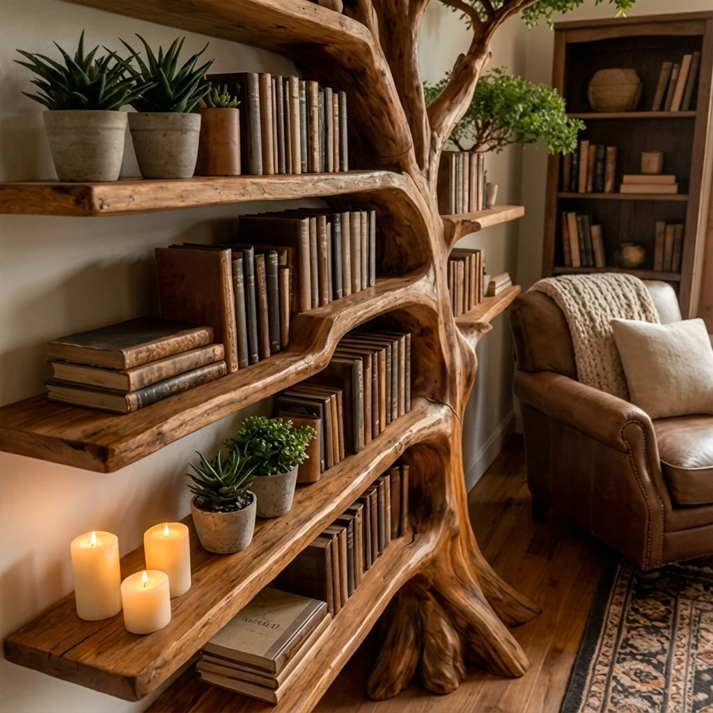 Nature Inspired Tree Display Bookcase Living Room