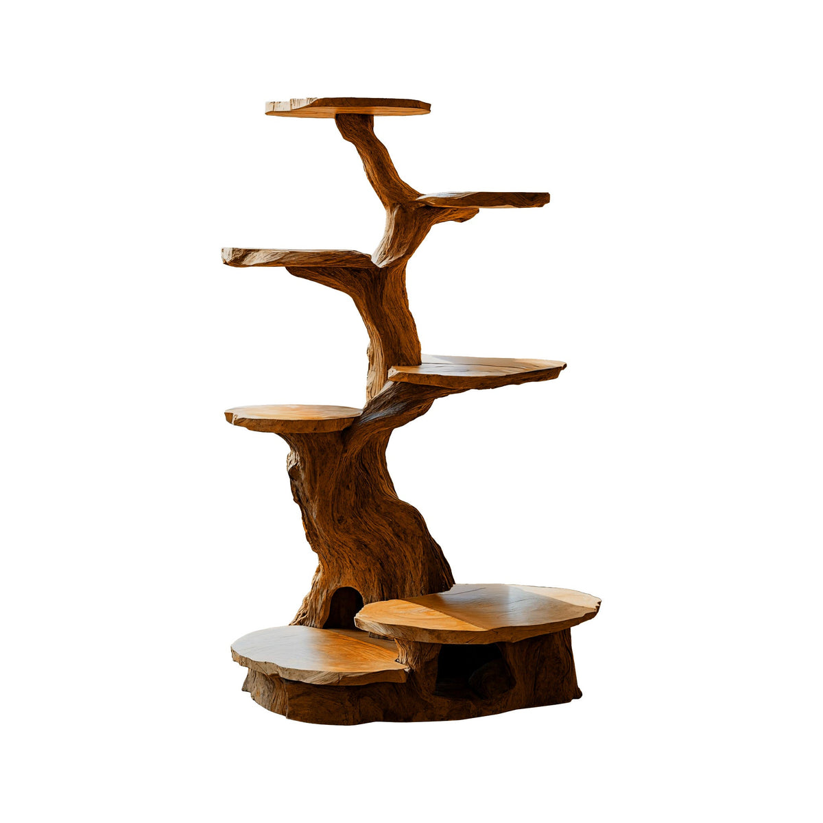 Branched Sculpted Solid Wood Tree-Inspired Cat Tree Shelf