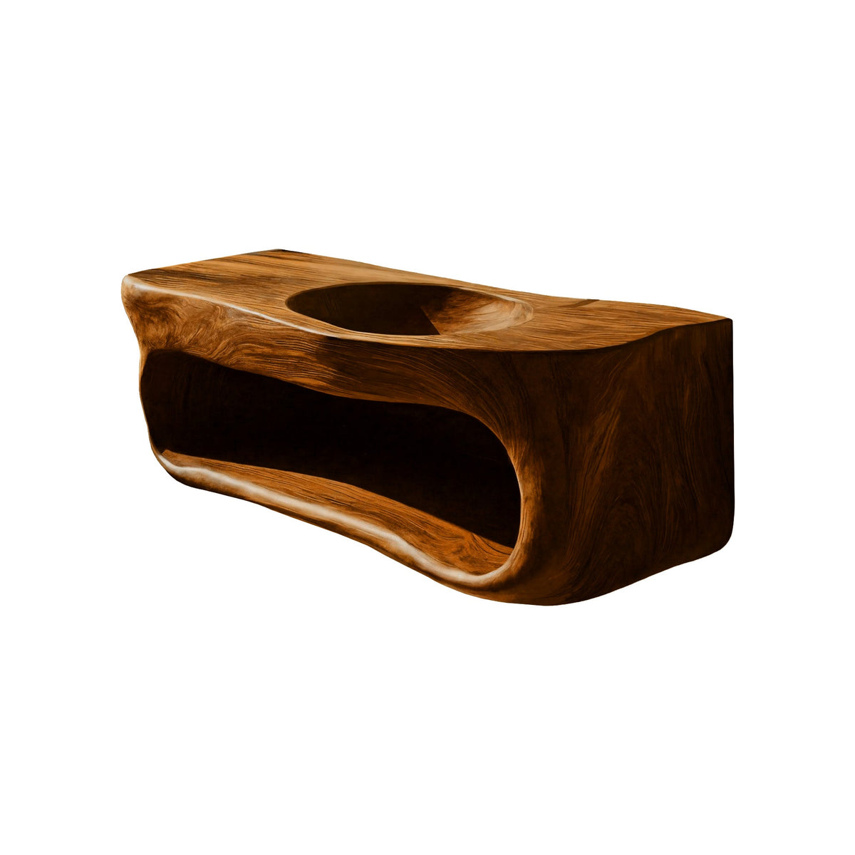Solene Sculpted Solid Wood Floating Bathroom Vanity With Integrated Sink And Open Storage